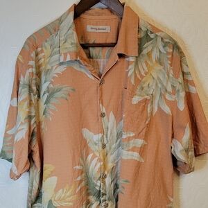 Tommy Bahama Tropical Print Men's Casual Shirt - Silk - Orange and Green - XL